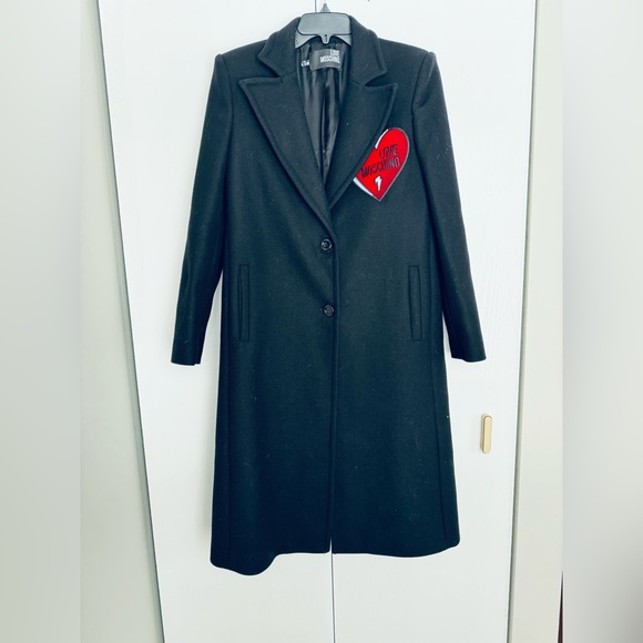 Love Moschino heart padded on chest wool blended black single breast coat - Picture 8 of 17